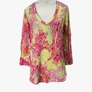 David Cline crushed 3/4 sleeve pink coral top, Med